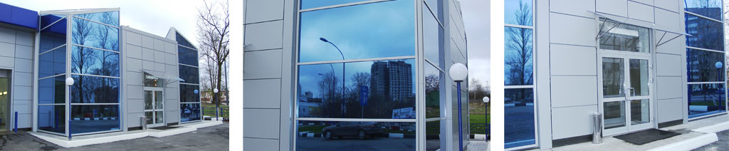 Остекление фасадов магазинов большими стеклопакетами Железнодорожный